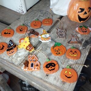 Taiwan ROC Vintage Halloween Wooden Mini Tree Ornaments Pumpkin Scarecrow Owl 17